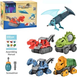 5 Pack Take Apart Dinosaur Set with Electric Drill, Construction Building Toy for Boys, Ideal Xmas Birthday GiftColor: colorful