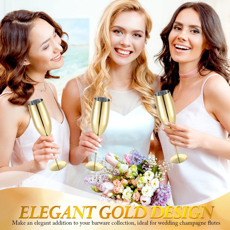 Yinder 12 Pcs Gold Champagne Flutes Bulk 8.5 oz Gold