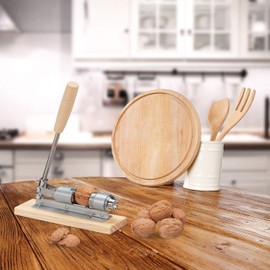 Relaxdays, Silver/Natural Retro Nutcracker, Wood, Nutcracker, Adjustable Size, Power-saving Nuts, Open Lever, Metal, Standard