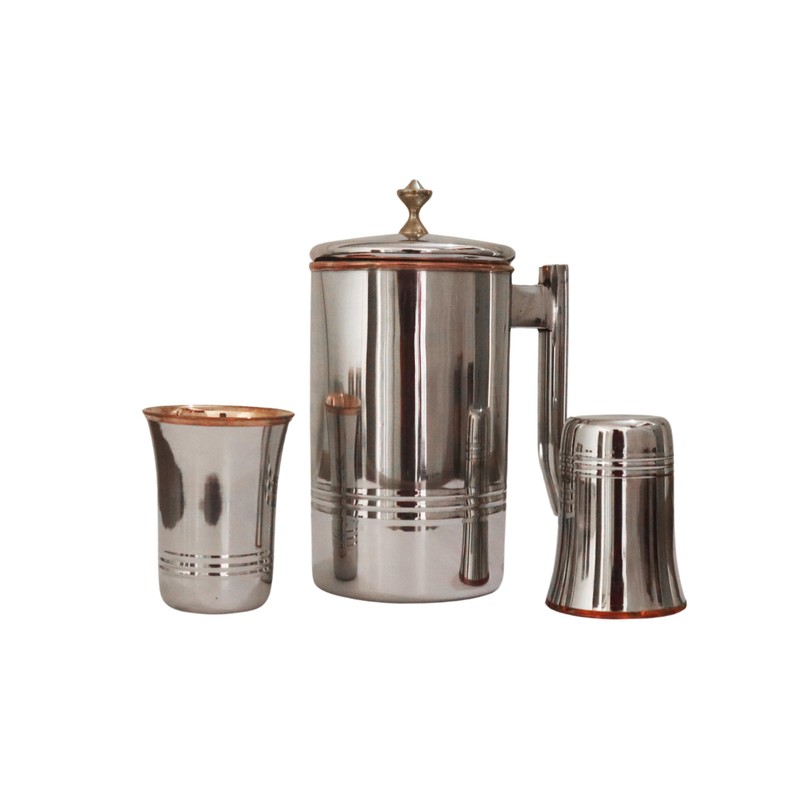 Stainless Steel and Pure Copper Water Pitcher with 2 Matching