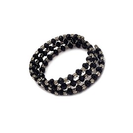 Black Faceted Bead & Crystal Twist Bracelet on Silver- Prom/Bridesmaid Jewelry