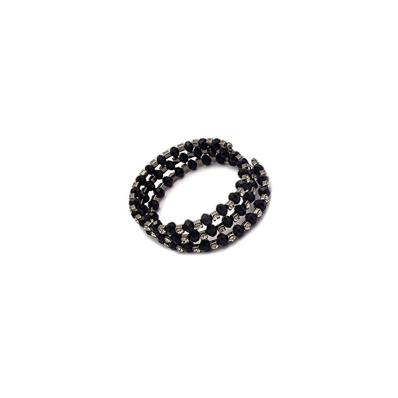 Black Faceted Bead & Crystal Twist Bracelet on Silver- Prom/Bridesmaid