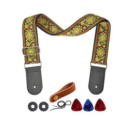 Farcaya Guitar Strap Acoustic Electric Bass Guitar Strap Jacquard Weave Cotton Adjustable Guitar Shoulder Strap with 2Strap Locks + 3Picks+ Headstock Strap Button (Yellow Flower)