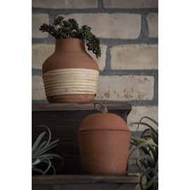 Foreside Home & Garden Natural Handthrown Terracotta & Rattan Bud Vase
