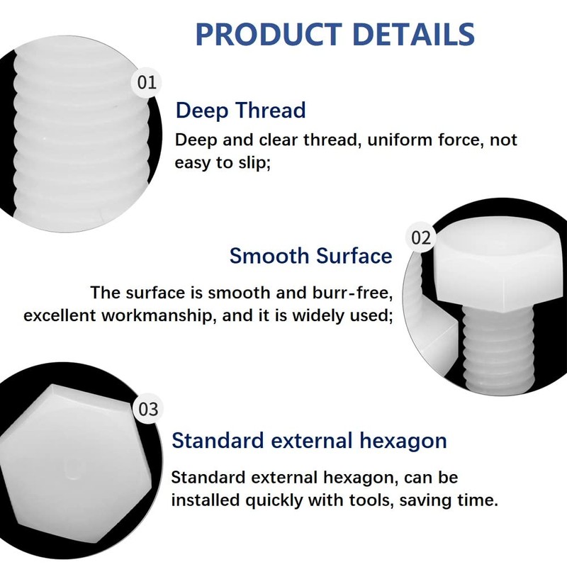 CONPHERON White Nylon Hex Bolts Insulated Plastic Machine Screws Bolts