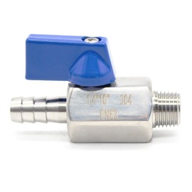 QiiMii Stainless Steel 304 Mini Type Ball Valve BSP Male x Hose Adapter Ball Valve Male Adapter 1/4" x10mm