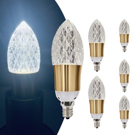 ELGOBST E12 Decorative Light Bulb, 6500K Daylight White LED Bulbs Equivalent 30W, Vintage Edison Style, Unique Crystal Light Bulbs for Chandeliers, Ceiling Fan, Wall sconces, 6-Pack