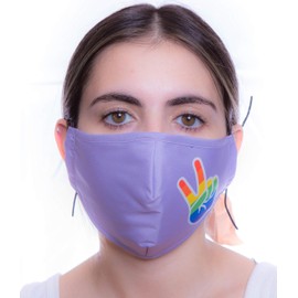 Headmost Comfymask 3 Layer Large Fabric Facemask: Water Repellent, Washable, Breathable & Toggle Adjustable Face Mask (Lavender w/Rainbow Peace)