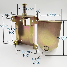 Sliding Mirror Door Rollers Assembly Fit Contractors Part #W8020C, 1-1/2" Nylon Concaved Wheels, 2-1/2" Hole Centers, Top Adjustable, Yellow Zinc Plated, 2 Pack