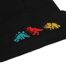 Totelux Cute Dinosaur Knitted Beanie Hats Embroidery Women Winter Hat Soft Warm Cuffed Cap for Men Adult Stretchy Chunky Ski Hat Black