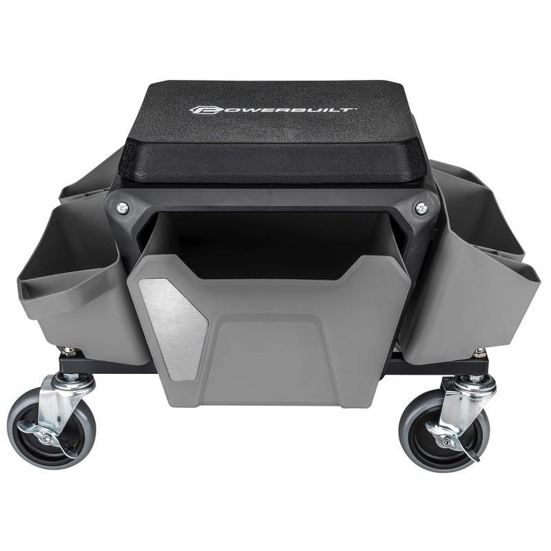 Powerbuilt Rolling Work Seat Brake Stool with 4-inch Rubber Lockable