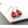July Birthstone Earrings - Ruby Crystal Sterling Silver Teardrop Earrings
