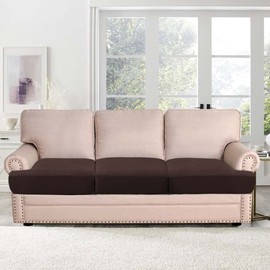 H.VERSAILTEX Stretch 3 Piece T Cushion Sofa Slipcovers Individually Sofa Cushion Covers for 3 Cushion Couch Sofa Seat Cushion Covers with Elastic Bands Featuring Thicker Jacquard Fabric, Chocolate
