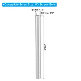 PATIKIL 6pcs M3 Metal Threaded Standoff Spacer Nuts, Round Aluminum Spacers Female Coupling Screws, 1/8" ID x 3/16" OD x 2 3/4" L Silver