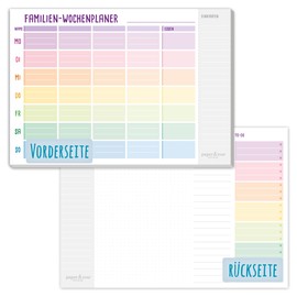 paper&you® Family Weekly Planner Pad A4 "Rainbow" 4 Columns, 50 Sheets, Family Planner with Meal Plan, Shopping List, Plenty of Space for Notes & To-Dos, Sustainable and Climate Friendly