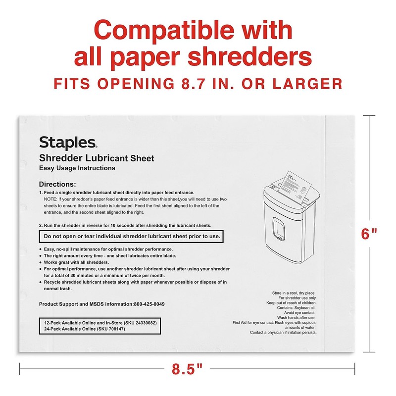 STAPLES Shredder Lubricant Lubricating Sheets 24/pk