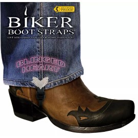 Biker Boot Straps 4" Blinged Heart Biker Boot Straps
