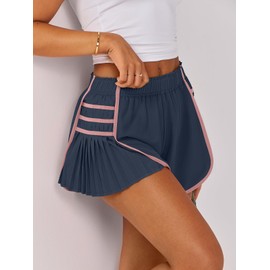 Caracilia - Pantalones cortos para correr para mujer, plisados, pantalones cortos atléticos, de cintura alta, para verano, tenis, deportes, entrenamiento, gimnasio, marino, Small