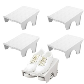 Kayuneed 4 x Double Layer Non-Slip Shoe Holder, Space Saver, Non-Slip Shoe Stacker, Shoe Slot Organiser (Grey)