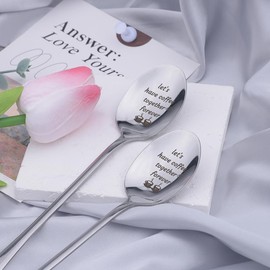 Husband Wife Anniversary Birthday Gifts Spoon for Women Men Coffee Lover Gifts for Boyfriend Girlfriend Christmas Gifts for Him Her Couple Gifts Let's Have Coffee Together Forever Spoon 2pcs