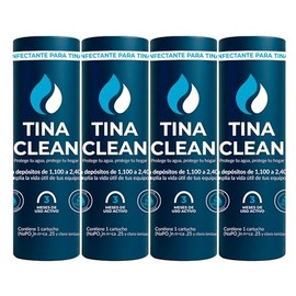 Tina Clean | Antisarro y Desinfectante para Tinaco y Cisterna 4 Pack (3 Meses c/u) hasta 12 Meses | 1100–2400L | Filtro y Suavizador de Agua contra Sarro y Agua Dura