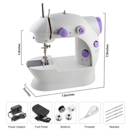 Mini máquina de coser, máquina de coser portátil para principiantes, doble hilo y dos velocidades, multifunción, con pedal de pie para niños, mujeres, viajes y costura rápida, morado