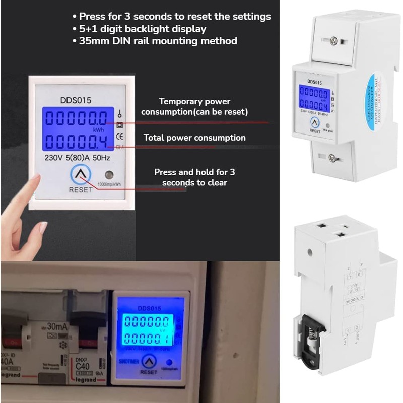 Jadeshay Power Meter Electricity Meter 1 Phase 5-80A 230V 50Hz