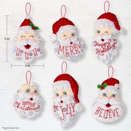 Bucilla, Holiday Greetings, Felt Applique 6 Piece Ornament Making Kit, Perfect for DIY Arts and Crafts Projects, 89663E