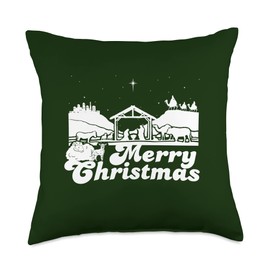 Merry Christmas & Nativity Scene Christian Faith Holiday Throw Pillow, 18x18, Multicolor