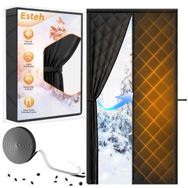 Magnetic Thermal Insulated Door Curtain for Winter Fits Door Size 38" x 82", Temporary Thermal Door Cover for Cold with Thickened Cotton, Window Insulation Kit for Sliding Glass Doorways - Black
