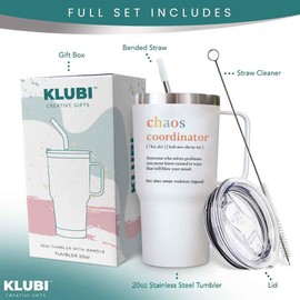KLUBI Chaos Coordinator Tumbler Mug Gifts for Women 20 Ounce Administrative Professional Day Gifts Teacher Appreciation Gifts for Women Valentines Day Gifts for Co Workers Best Boss Gifts for Women