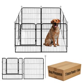 Dog Playpen,32 in(H) Pet Fence Outdoor for Rv Camping,Garden Fence Animal Barrie for Yard,Total 8 Panels with Gate 18.6Ft(L) Black Metal Temporary Fencing