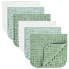 MIGIOL Baby Burp Cloth 100% Cotton Newborn Cotton Muslin Burp Cloth 10x20 inches (White & Green 6 Pieces)