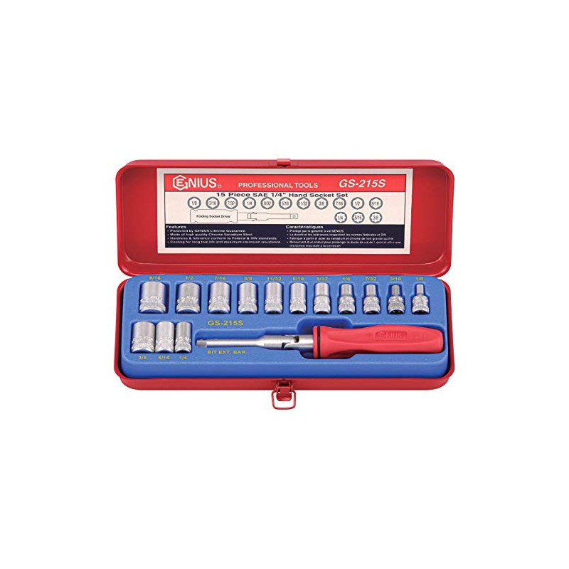 Genius Tools 15Piece 1/4" Dr. SAE Hand Socket Set GS-215S