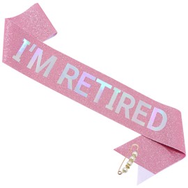 ZHBDPaty Officially Retired Elegance Sash - Retirement Sash for Both Women and Men with Pearl Safety Pin. Perfect for Retirement Parties, Events, and Thoughtful Novelty Gifts (3 Pink, Large)