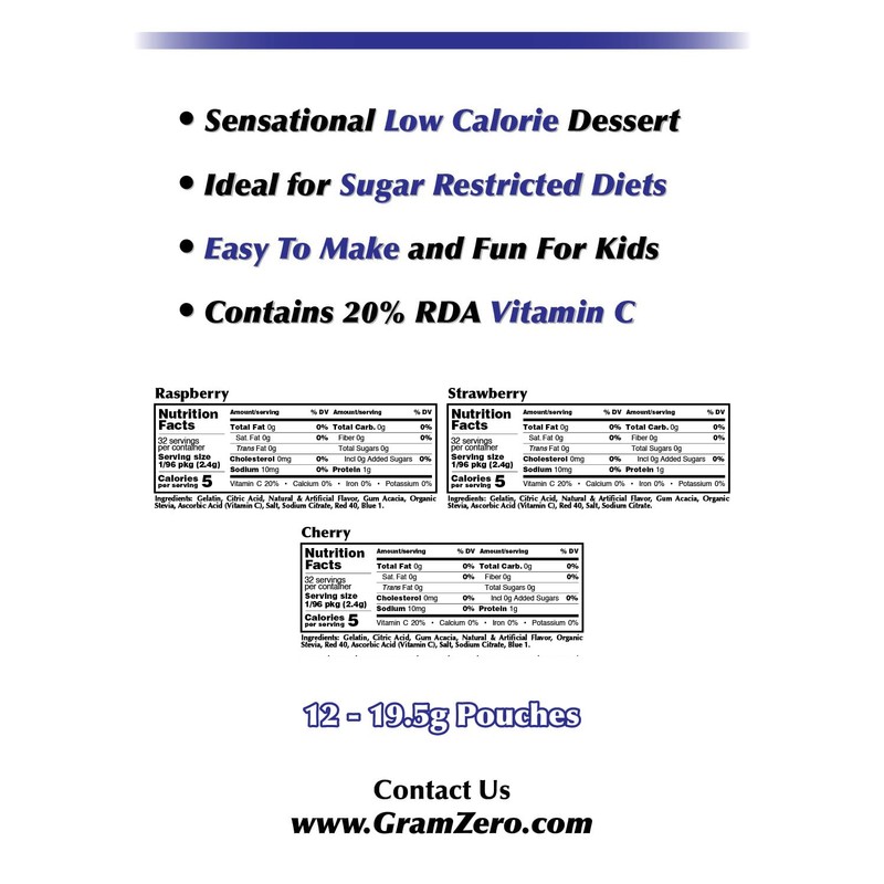 GramZero Berry Variety (Raspberry, Strawberry, Cherry) Sugar Free Gelatin Mix