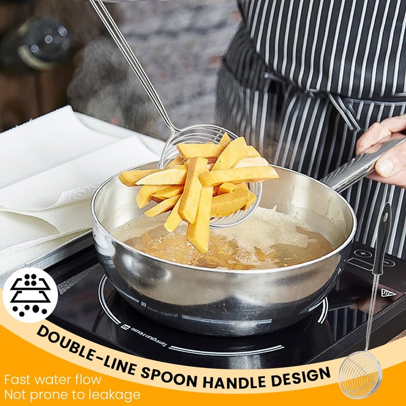 Stainless Steel Spider Strainer Spoon, Non-Stick Cooking Pasta Scoop Bean