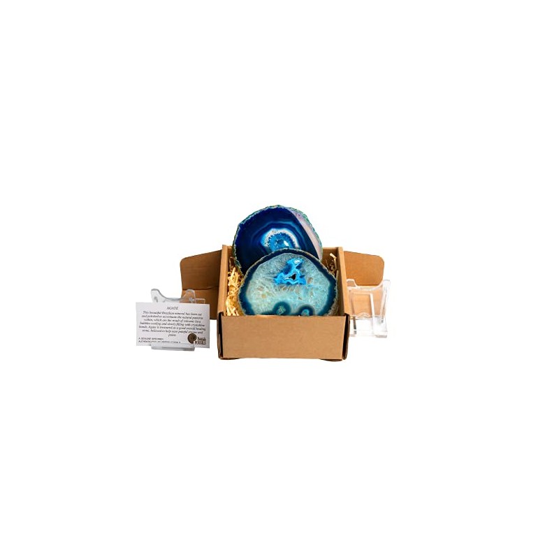 Genuine Blue Agate Coaster Pair - Gift Boxed