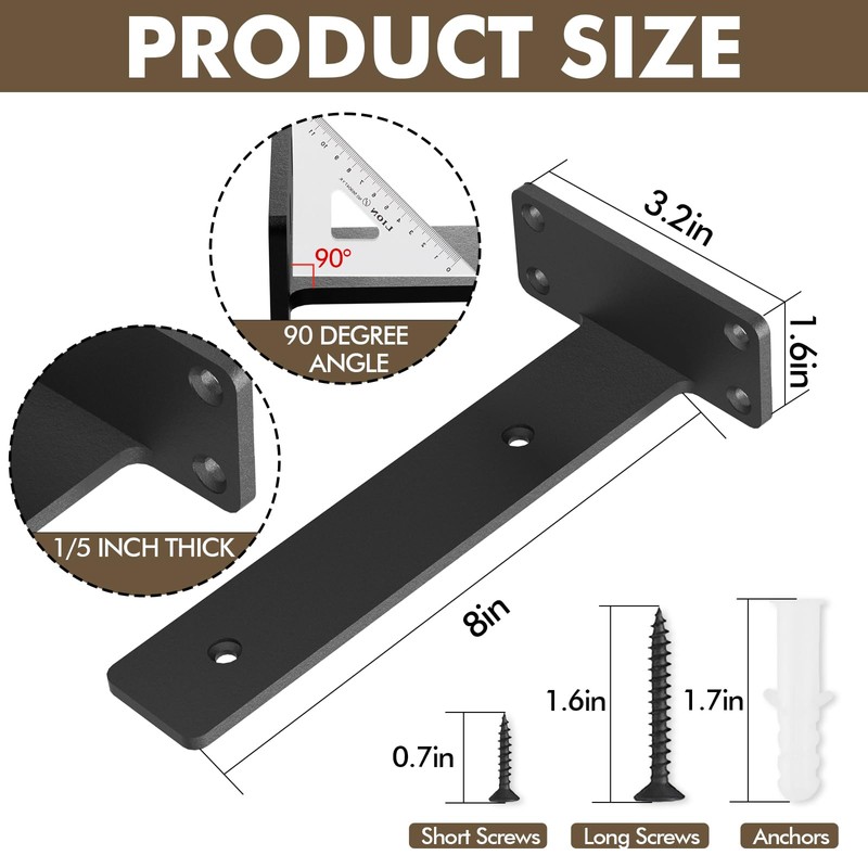 MIUGO 6 Pack Heavy Duty Shelf Brackets 8 inch, Floating