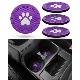 Coaster for Cup Holder - 4 Pack Silicone Auto Drink Coasters Mat Cat Dog Paw Universal Non-Slip Inserts Car Interior Accessories, Purple