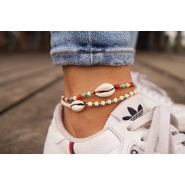 Made by Nami Surfer Anklet with Beads Women & Girls - Handmade Festival & Beach Accessories - Goa Hippie Anklet - Anklet Colourful Oriental, Cotton