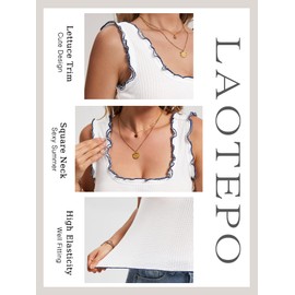 Cute Going Out Tops for Women Trendy Summer Crop Tank Top Square Neck Sleeveless Wide Straps Knit Camisole Shirts White