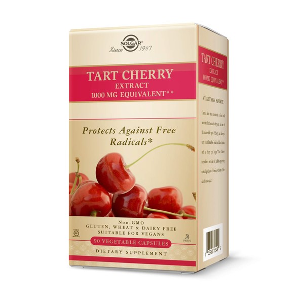 Solgar Tart Cherry 1000 mg, 90 Vegetable Capsules - Antioxidant with Quercetin, Chlorogenic Acid & Anthocyanins Compounds - Non GMO, Vegan, Gluten Free, Dairy Free - 90 Servings