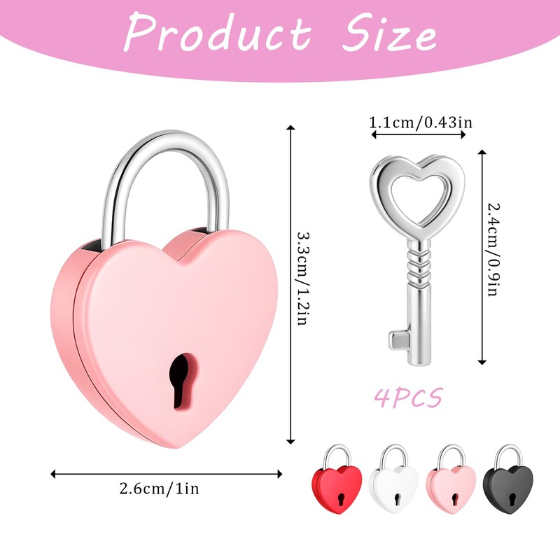 4Pcs Multicolor Mini Heart Locks,Heart Shaped Lock Love Locks Cute