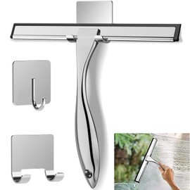 JIUS@FF Escobilla De Goma para Cristales,Raspador De Silicona con Soporte De Ventosa Sin Orificio Y Mango De Acero Inoxidable,Adecuado para Espejos,Ve