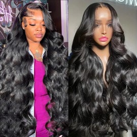 Samrabeauty 34 Inch 13x6 Lace Front Wigs Human Hair 200 Density Body Wave Lace Front Wigs Human Hair HD Lace Wigs for Women Pre Plucked Frontal with Baby Hair