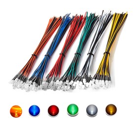 HUAZIZ 90 Pieces 12 V Pre-Wired Transparent LED Light Emitting Diodes Assortment Kit 12 Volt 3 mm Round Head LED Diode Light Emitting Diode Set 6 Colours White/Red/Yellow/Green/Blue/Orange (15 Pieces