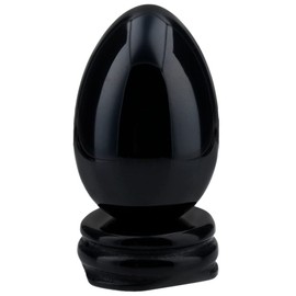Nupuyai 1.8 inch Polished Decorative Crystal Egg with Round Stone Stand, Oval Carved Healing Stone Statue for Home Office Tabletop, Black Obsidian Crystal