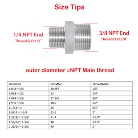 JoyTube Reducing Hex Nipple, 3/8" x 1/4" Male NPT Threaded Reducing Nipple Fitting, 304 Stainless Steel Pipe Fitting