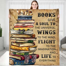 Books Give A Soul To The Universe Reading Blanket for Book Lovers, Book Reading Librarian Gifts Throw Blanket, Graduation Birthday Gift for Reading Lover Daughter Sister Bestie (50*60 inches)